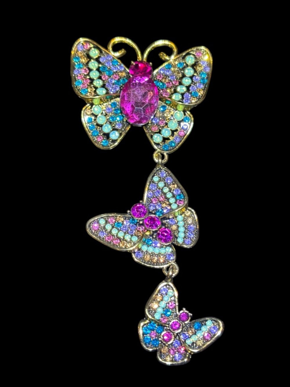 Aratta Multicolor Pink-Accent Butterfly Dangle Brooch NWOT